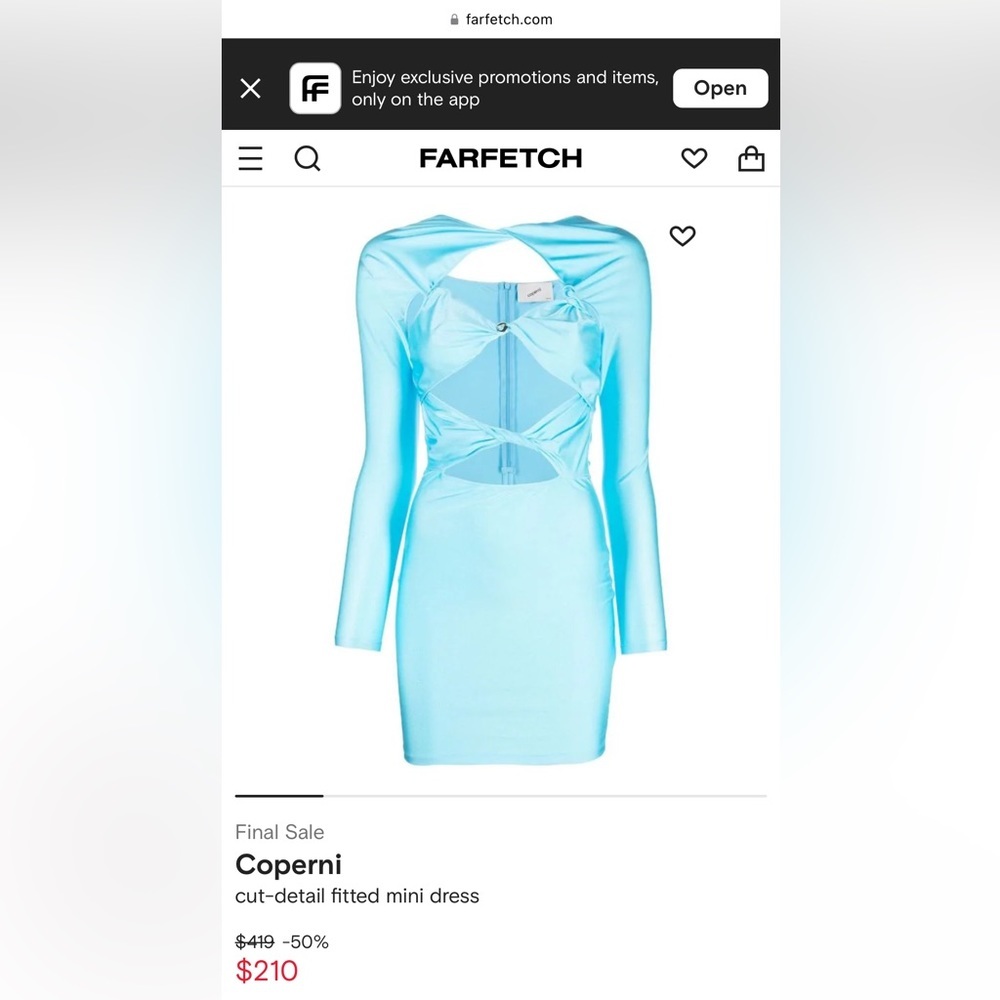 NWT Coperni cutout mini dress jersey turquoise blue body con long sleeve - Picture 11 of 11